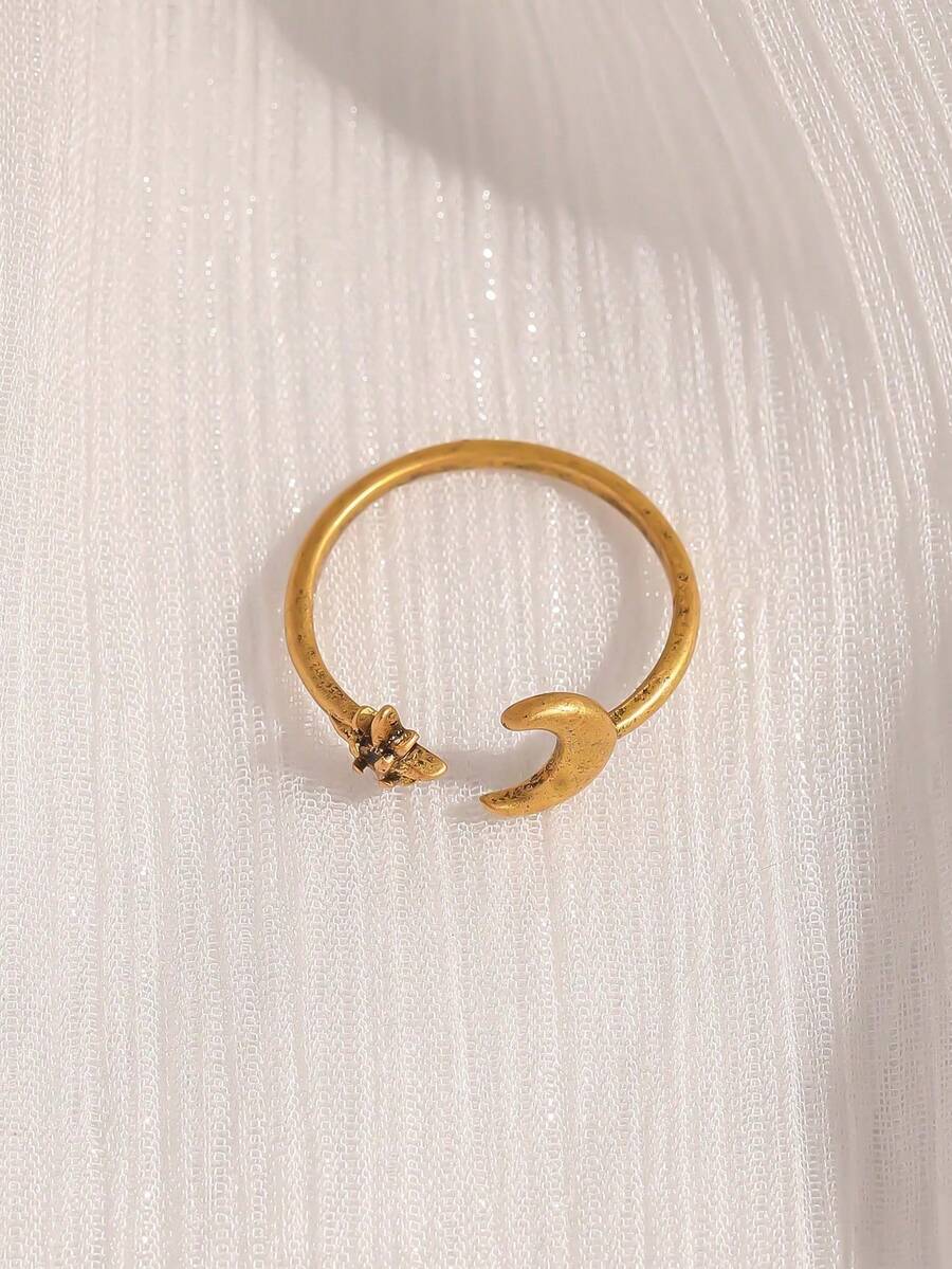 1枚简约奢华小众月亮星星可调节食指戒指（女款） - 金色 - 查看 1