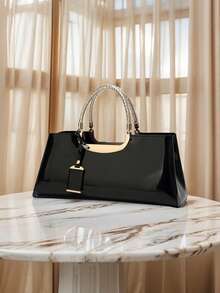Women's Stylish Tote Bags Patent Leather Shoulder Bags Top Handle HandBags Valentine's Date Night Purse With Zipper Closure For Wedding Office Party - màu đen - Xem 1