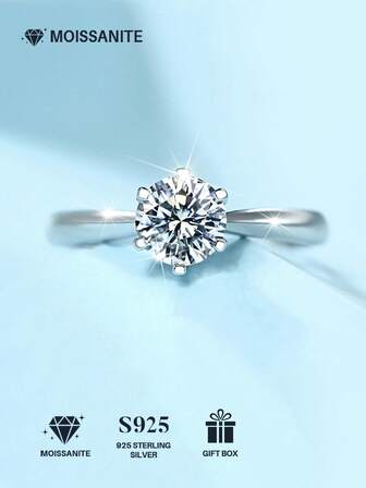 10克拉莫桑石戒指，尺寸5号、6号、7号、8号，925纯银，低过敏性，高端结婚戒指，订婚、求婚、婚礼、情人节、生日礼物、嘉年华礼物