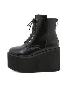 Gdgydh Big Size 43 Platform High Heels Cosplay Fashionable Autumn Ankle Boots Platform Women Wedges Heels Model Catwalk Shoes - Black - View 7