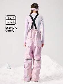 VECTOR MOTION GLOW经典直筒滑雪背带裤，男女通用，弹性面料，防水，耐磨，防风，透气，保暖，适用于单板/双板滑雪 - 粉色 - 查看 3