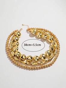 3pcs Minimalist Beaded Geometric Circle CCB Necklace Set, Fashionable Gold-Tone Necklace Set For Women, Suitable For Daily Wear And Holiday Gifts - 28366-gold - View 6