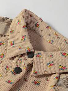 Acelitt 燕麦色波西米亚格子拼接，花卉细节装饰，拼接格子图案，做旧设计，荷叶边袖口，华夫格针织，可拆卸宽松外套，冬季 - 彩色 - 查看 7