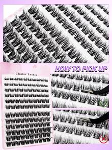120 PCS C Curl Lash Clusters Of DIY Grafting Eyelashes 8/10/12/14/16mm Mixed Fox Eye Oblique Flying Style Single Cluster Eyelashes Suitable For Gatherings At Home Or Lovers Saving Time, Traveling, Photography, Music Festival Makeup - C - 查看 7