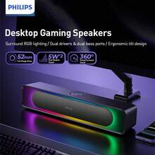 PHILIPS Desktop Gaming Bluetooth Speaker, 4-Unit Stereo Effect Speaker System With RGB Lighting, USB Or Bluetooth Connect, Compatible With PC/Laptop/Phone