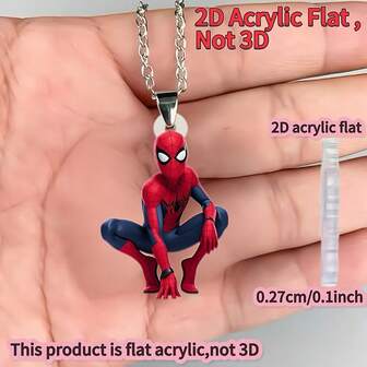  1pc Marvel Spider-Man 2D Acrylic Pendant Necklace, Vibrant Red & Blue Comic Style Design, Lightweight & Portable, Suitable For Birthday, Party And Marvel Fans, Party Accessory