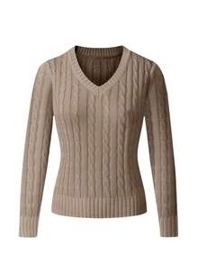 Freeform 春季女士毛衣，时尚简约商务休闲通勤优雅度假高端百搭显瘦可爱上衣，复古韩版，白色、黑色、棕色、米色 - 棕色 - 查看 3