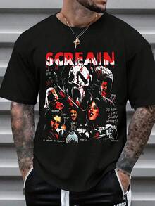 Playeras Hombre, Negra 100% Algodón Manga Corta, Estampado Película Scream Terror, Casual Verano y Noches de Cine, para Fans de Terror y Moda Pop, Envío Nacional México,ropa de hombre,parejas,envio nacional,regalo para hombre,oversize hombre. - Negro - Ver 1