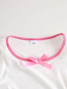 2pcs/Set Tween GirlsSpring/Autumn Bow Collar Long Sleeve T-Shirt + Bowknot Cargo Pants Outfit, Suitable For Girls Casual, Sports, School Outings