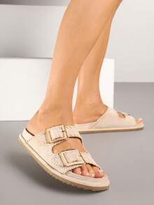 波西米亚风仿麂皮搭扣凉鞋 - 女士夏季休闲凉鞋