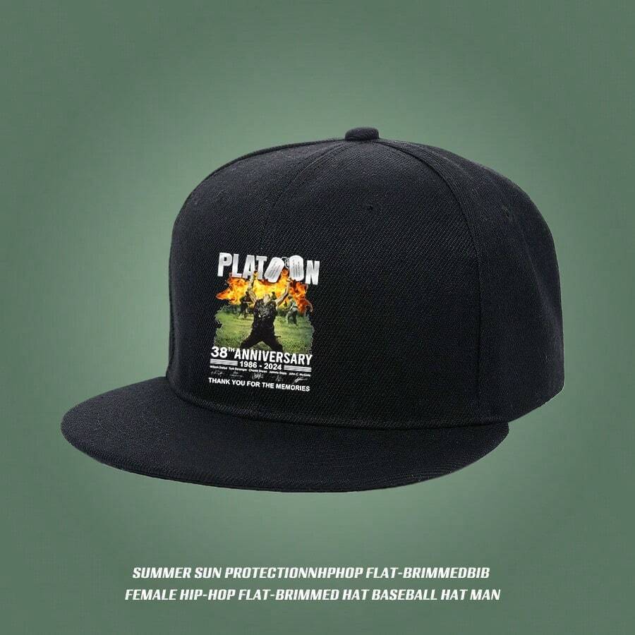 38th Anniversary of Platoon, Cap with Fire Design, Street Fashion Style sports duckville cap haphop baseball cap large head around visual breathable flat bill cap small head around retro Baseball cap duck cap ball cap unisex baseball cap graphic print low cap snapback cap fashionable snapback low cap snapback cap - ãã©ã㯠- ãã§ãã¯ãã 1