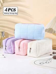 1/4pcs Plush Plaid Cosmetic Bag, Large Zipper Travel Toiletry Pouch, Multifunctional Storage Bag, Suitable For Home Organization, Outdoor Travel, Business Trip (1/4pcs Optional), Also Applicable To Vacation, Beach, Bathroom, Bedroom, Large Capacity - Multicolor - View 17
