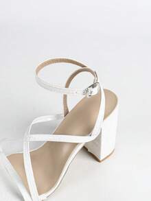 Giày cao gót đế vuông màu trắng cho nữ, giày đi làm thoải mái, đa năng, thiết kế đơn giản thanh lịch, chiều dài chân tôn dáng - trắng - Xem 7