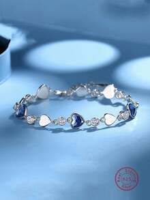 BLOVEMEE 1件优雅奢华925银锆石心形手链，适合女士日常佩戴、结婚纪念日首饰、万圣节礼物