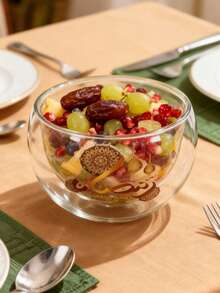 1pc 250ml Double-Layer Glass Salad Bowl With Elegant Ramadan Design, Heat-Resistant, Suitable For Salad Or Dessert, Ideal Holiday Gift - Multicolor - View 2