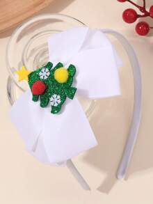 1pc White Fabric Bow Headband, Christmas Tree Decor Headpiece, Fashion Hair Accessory, Suitable For Girls & Kids Party Gift