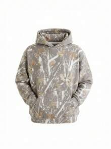 Y2K Mens Camo Hoodies Maple Leaf Print Oversized Hooded Sweatshirt Fleece Pullover Sweatshirts Long Sleeve With Pocket - 淺灰色 - 查看 2
