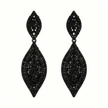 Elegant Crystal Rhinestone Bridal Earrings, Double Leaf Pendant, Alloy Material, Suitable For Weddings And Parties - Valentine's Day Gift - màu đen - Xem 4