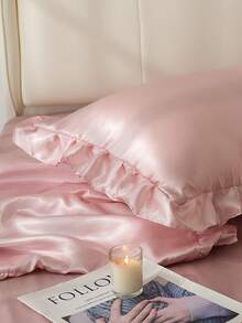 Bộ 2 vỏ gối satin lụa cao cấp kèm ren, mềm mại, thoáng khí, không nhăn, tốt hơn cho tóc và da khi ngủ, vỏ gối không có ruột. Dùng làm chăn ga gối đệm tại nhà và chăn ga gối đệm cho trường học, vật dụng thiết yếu trong ký túc xá - Màu Hồng baby - Xem 5