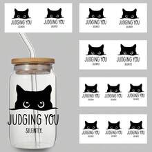 UV DTF Transfer Stickers Cup Wraps Decals Waterproof Transfer Paper For 16oz Glass,  Judging You Silently Cat Face , Perfect For Glass Cups, Mugs, And Thermoses, An Excellent Christmas Gift For Both Men And Women, Christmas Holiday Decoration. - Nhiều màu - Xem 1