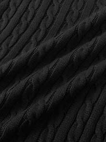Men's Twist Rope Knitted Pullover Sweater, Crew Neck Long Sleeve - Black - View 5