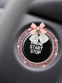 1pc Car One Click Start Decoration Circle Double Row Crystal Bowknot Fire Ring Ignition Switch Button Decoration - one-size - View 21