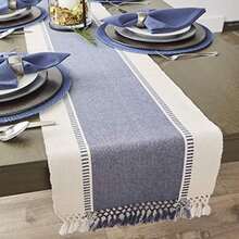 DII Dobby - Camino de Mesa Tejido a Rayas, 13x72 in, Color Azul francés(13x72" (13x77.5, Fringe Included) Azul Francés) - Multicolor - Ver 6
