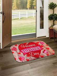 1pc Rustic Wooden Heart-Shaped 3D Love Design Non-Slip Mat - Washable Polyester Doormat For Home, Bedroom, Living Room, Bathroom Decor - Rectangular, PVC Backing, Suitable For Valentine's Day, Christmas, Easter, Thanksgiving, Wedding Holidays