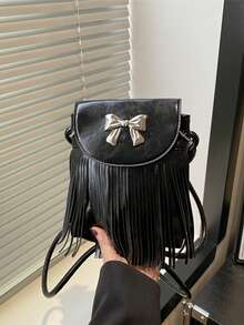 Fashionable One Shoulder Handbag, Tasseled Crossbody Bag For Women - Black - View 12