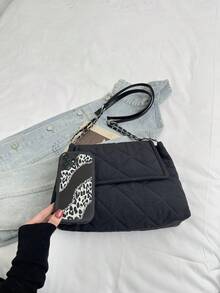 2025秋冬新款高端小众菱形链条单肩托特包，时尚通勤女式腋下包 - 黑色 - 查看 3