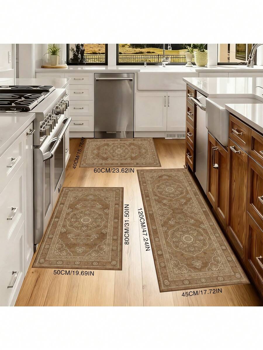 1pc Mediterranean Style Blue Floral Printed Vintage Patterned Area Rug, Suitable For Living Room, Bedroom, Entryway, Kitchen, Bathroom, Gaming Room, Study, Machine Washable - Multicolor - View 1
