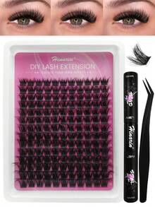 HINARIN 154pcs Wispy Lash Clusters Kit Natural Lash Extension Kit D Curved 8-18mm Eyelash Clusters Thin Band Individual Lashes With Lash Bond Seal And Tweezer DIY At Home - Black - View 2