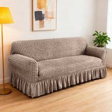 AMOROSA 3 Pieza Funda Cubre Sala con Falda Tipo Plumeti Funda de Sofá Lavable Elástica Fácil de Instalar Fundas para Sillones Sala  (1 plaza, 2 plazas, 3 plazas) Decoración Sala - Capuchino - Ver 4