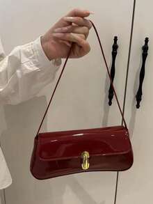 女士复古仿油皮革翻盖装饰单肩腋下包，适合约会、郊游、聚会