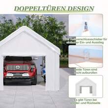 Carport Zeltgarage 3x6 M – Large Garagenzelt Winterfest Mit Roll-Up-Tür Für Auto, SUV & LKW – Abnehmbare Seitenwände Und Dach - White - View 4