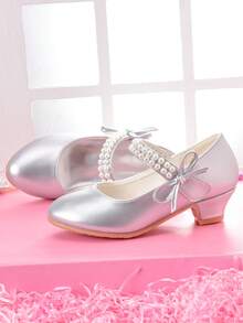 Girls' Princess High Heel Shoes, Fashion Dress Shoes For Performance, Birthday Party, White - 銀色 - 查看 3