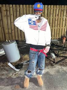 American Vintage Y2K Street Embroidery Loose Sport Casual Zip Hooded Sweater Jacket - White - View 3