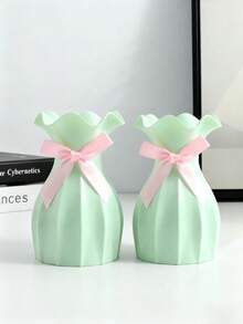 1pc Simple Creative Pineapple Plastic Vase Home Art Placement Vase Living Room Tea Table Desktop Ornament Vase Bow In Random Colors