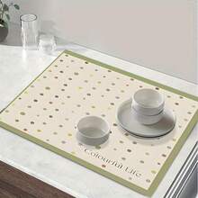 1pc 800g/㎡ Diatomite Material Retro Macaron Polka Dot Placemat, Absorbent Anti-Slip Dining Table Mat, Easy To Clean Heat Insulation Countertop Pad, Kitchen Decor & Organization Tool - Multicolor - View 2