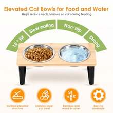Elevated Cat Bowls Raised Cat Food Bowls 15 °Tilted Pet Bowl Feeder Adjustable Dog Cat Water Bowls With 2 Stainless Steel Bowls For Dry Wet Protect Pet's Spine Whisker Stress Free Anti Vomiting - Silver - View 3