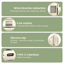 Portable Silent Mini Bladeless Electric Fan, Clip On Fan For Shirt, 3 Speeds Hands-Free Neck Fan,Suitable For Outdoor & Travel & Office, Travel Accessories, Gift - Màu be - Xem 4