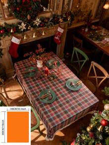 1pc Vintage American Country Style Green Plaid Woven Tablecloth With Tassel Design, Thick And Durable, Suitable For Kitchen, Daily Use, Holidays, Family Gatherings, Christmas Parties, Weddings, Dining Table Decor - Coffee Brown - View 14