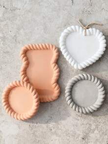 1pc Woven Rope Silicone Coaster Candle Holder - Flat Geometric Shaped Candle Holder, Suitable For Gypsum, Cement, Resin Production, Home Decoration And Luxury Gift Production, Home Decoration Accessories | Fantastic Design | Durable Silicone Mold - White - View 5