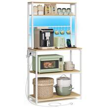 VASAGLE Scaffale da Cucina con LED, Scaffale per Microonde con Multipresa, Ripiani Regolabili, 8 Ganci, 40 x 80 x 168,4 cm, Rovere Dorato e Bianco Opaco - Rovere beige e bianco classico - Visualizzare 7