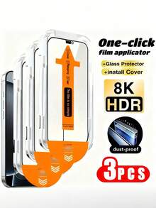 Yezodawee 3片装钢化玻璃屏幕保护膜，兼容 17 Pro Max/Air 16/16e/15/14/11/13/12 和 11 Pro Max XS Max X XR – 一键无尘安装，防刮花，无气泡，8K高清，全屏覆盖，安装简便，光泽亮丽，持久耐用，手机屏幕保护膜，时尚手机配件，高品质玻璃 - 無色 - 查看 11