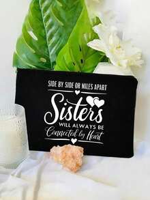 印有“无论相隔千里，姐妹情深”字样的化妆包，简约时尚字母图案印花收纳袋，便携多功能化妆包，小物件收纳袋，洗漱包，手拿包，轻便可折叠收纳袋，适合旅行、日常使用，旅行必备，宿舍必备。 - 彩色 - 查看 5