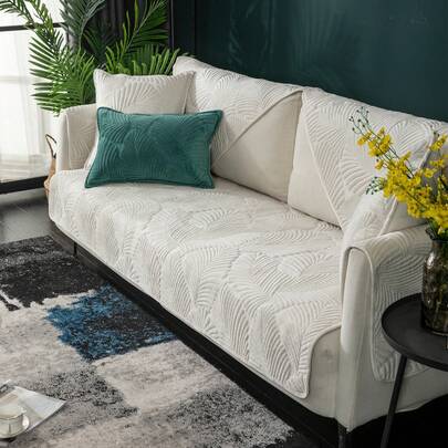 Elegant Velvet Sofa Couch Cover Non-Slip Slipcover Washable Furniture Protector Mat Leaf Pattern 1-Piece Sofa Cover For Pet