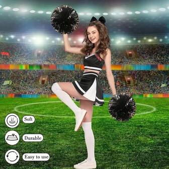 Svart cheerleadingbollblomhandtag - Högkvalitativ glänsande handhållen blomma, lämplig för dans, sportevenemang och festivalföreställningar (arbetsdag, jul, lärardag, nyår), oumbärligt föremål för festivalföreställningar | Festivaldekoration | Slitstarkt syntetmaterial, cheerleadingpresent