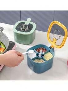 4-Compartment Spice Storage Box With Spoon - Integrated ABS Spice Container Set For Home And Restaurant Use, Uncharged Kitchen Spice Storage Box, Without Magnesium Stick/Flint - Multicolor - View 4