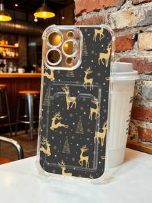 1 pieza Funda protectora, funda transparente para celular, con ranura para tarjeta, carcasa de TPU silicona anticaída "Carcasa con diseño de ciervos dorados y árboles navideños sobre fondo negro, estilo minimalista y elegante, ideal para mujeres, diseño ligero y resistente, regalo perfecto para Navidad" Compatible con Galaxy A21/A24/A25/A32/A34/A35/A54/A55, Galaxy S25/S24/S23/S22/S21 Ultra/Plus, Compatible con iPhone16/15/14/13/12/11/XS/XR/X/PLUS/PRO/PROMAX, agarre cómodo, regalo festivo para amigos, novia, novio, familia - transparente - Ver 10